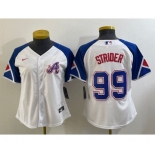 Women's Atlanta Braves #99 Spencer Strider White 2023 City Connect Cool Base Stitched Jersey