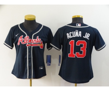 Nike Youth Atlanta Braves #13 Ronald Acuna Jr. Replica Dark Blue Alternate Cool Base Baseball Jersey