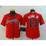 Nike Youth Atlanta Braves #13 Ronald Acuna Jr. Replica Dark Red Alternate Cool Base Baseball Jersey