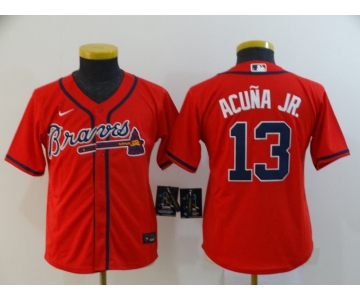 Nike Youth Atlanta Braves #13 Ronald Acuna Jr. Replica Dark Red Alternate Cool Base Baseball Jersey