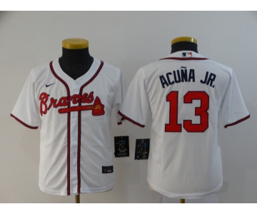 Nike Youth Atlanta Braves #13 Ronald Acuna Jr. Replica White Nike Alternate Cool Base Baseball Jersey