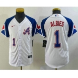 Youth Atlanta Braves #1 Ozzie Albies Number White 2023 City Connect Cool Base Stitched Jersey1