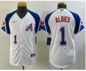 Youth Atlanta Braves #1 Ozzie Albies Number White 2023 City Connect Cool Base Stitched Jersey1