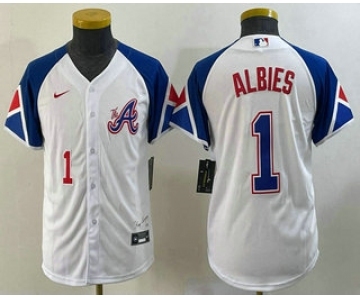 Youth Atlanta Braves #1 Ozzie Albies Number White 2023 City Connect Cool Base Stitched Jersey2