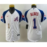 Youth Atlanta Braves #1 Ozzie Albies Number White 2023 City Connect Cool Base Stitched Jersey