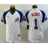 Youth Atlanta Braves #1 Ozzie Albies White 2023 City Connect Cool Base Stitched Jersey