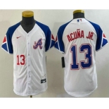 Youth Atlanta Braves #13 Ronald Acuna Jr Number White 2023 City Connect Cool Base Stitched Jersey1