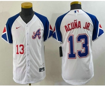 Youth Atlanta Braves #13 Ronald Acuna Jr Number White 2023 City Connect Cool Base Stitched Jersey1