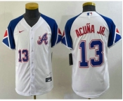 Youth Atlanta Braves #13 Ronald Acuna Jr Number White 2023 City Connect Cool Base Stitched Jersey2