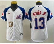 Youth Atlanta Braves #13 Ronald Acuna Jr Number White 2023 City Connect Cool Base Stitched Jersey