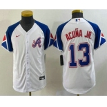 Youth Atlanta Braves #13 Ronald Acuna Jr White 2023 City Connect Cool Base Stitched Jersey