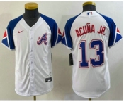 Youth Atlanta Braves #13 Ronald Acuna Jr White 2023 City Connect Cool Base Stitched Jersey