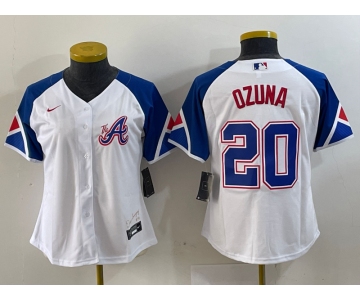 Youth Atlanta Braves #20 Marcell Ozuna Number White 2023 City Connect Cool Base Stitched Jersey