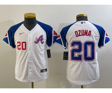 Youth Atlanta Braves #20 Marcell Ozuna Number White 2023 City Connect Cool Base Stitched Jerseys