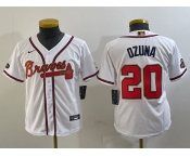 Youth Atlanta Braves #20 Marcell Ozuna White Gold World Series Champions Cool Base Stitched Jersey