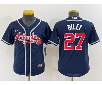 Youth Atlanta Braves #27 Austin Riley Navy Blue Stitched MLB Cool Base Nike Jersey