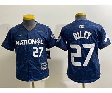 Youth Atlanta Braves #27 Austin Riley Number Royal 2023 All Star Cool Base Stitched Baseball Jersey