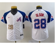 Youth Atlanta Braves #28 Matt Olson Number White 2023 City Connect Cool Base Stitched Jersey