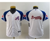 Youth Atlanta Braves Big Logo White 2023 City Connect Cool Base Stitched Jersey