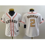 Youth Houston Astros #2 Alex Bregman 2023 White Gold World Serise Champions Patch Cool Base Stitched Jersey