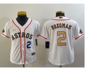 Youth Houston Astros #2 Alex Bregman Number 2023 White Gold World Serise Champions Patch Cool Base Stitched Jersey1