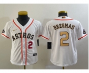 Youth Houston Astros #2 Alex Bregman Number 2023 White Gold World Serise Champions Patch Cool Base Stitched Jersey