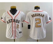 Youth Houston Astros #2 Alex Bregman Number 2023 White Gold World Serise Champions Patch Cool Base Stitched Jerseys