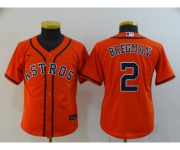 Youth Houston Astros #2 Alex Bregman Orange Stitched MLB Cool Base Nike Jersey