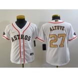 Youth Houston Astros #27 Jose Altuve 2023 White Gold World Serise Champions Patch Cool Base Stitched Jersey