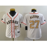 Youth Houston Astros #27 Jose Altuve Number 2023 White Gold World Serise Champions Patch Cool Base Stitched Jerseys