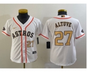 Youth Houston Astros #27 Jose Altuve Number 2023 White Gold World Serise Champions Patch Cool Base Stitched Jerseys