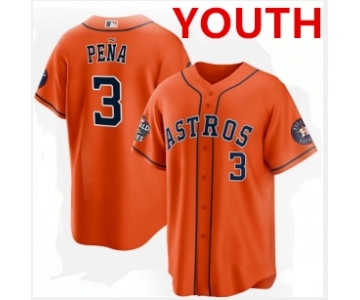 Youth Houston Astros #3 Jeremy Peña Orange 2022 World Series Home Stitched Baseball Jersey