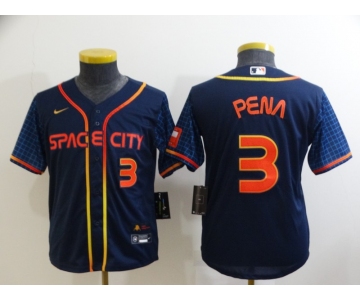 Youth Houston Astros #3 Jeremy Pena Number 2022 Navy Blue City Connect Cool Base Stitched Jersey