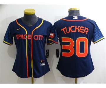 Youth Houston Astros #30 Kyle Tucker 2022 Navy Blue City Connect Cool Base Stitched Jersey