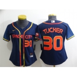 Youth Houston Astros #30 Kyle Tucker Number 2022 Navy Blue City Connect Cool Base Stitched Jersey