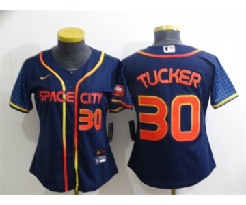 Youth Houston Astros #30 Kyle Tucker Number 2022 Navy Blue City Connect Cool Base Stitched Jersey