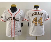 Youth Houston Astros #44 Yordan Alvarez 2023 White Gold World Serise Champions Patch Cool Base Stitched Jersey