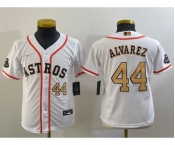 Youth Houston Astros #44 Yordan Alvarez Number 2023 White Gold World Serise Champions Patch Cool Base Stitched Jersey