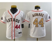 Youth Houston Astros #44 Yordan Alvarez Number 2023 White Gold World Serise Champions Patch Cool Base Stitched Jerseys