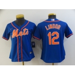 Nike Women's New York Mets #12 Francisco Lindor Authentic Royal Blue Alternate Home Cool Base Baseball Jersey