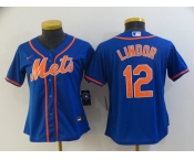 Nike Women's New York Mets #12 Francisco Lindor Authentic Royal Blue Alternate Home Cool Base Baseball Jersey