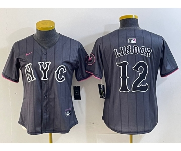 Women's New York Mets #12 Francisco Lindor Grey 2024 City Connect Cool Base Stitched Jersey