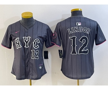 Women's New York Mets #12 Francisco Lindor Number Grey 2024 City Connect Cool Base Stitched Jersey