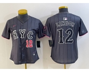 Women's New York Mets #12 Francisco Lindor Number Grey 2024 City Connect Cool Base Stitched Jerseys