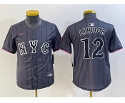 Youth New York Mets #12 Francisco Lindor Grey 2024 City Connect Cool Base Stitched Jersey