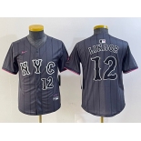 Youth New York Mets #12 Francisco Lindor Number Grey 2024 City Connect Cool Base Stitched Jersey