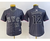 Youth New York Mets #12 Francisco Lindor Number Grey 2024 City Connect Cool Base Stitched Jersey