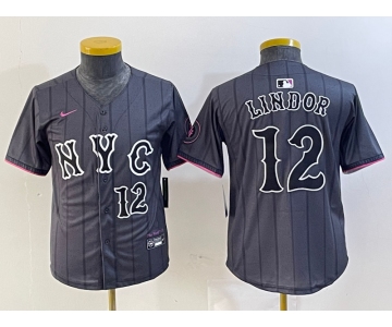 Youth New York Mets #12 Francisco Lindor Number Grey 2024 City Connect Cool Base Stitched Jersey