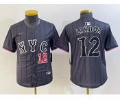 Youth New York Mets #12 Francisco Lindor Number Grey 2024 City Connect Cool Base Stitched Jerseys