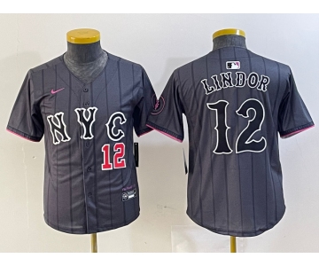 Youth New York Mets #12 Francisco Lindor Number Grey 2024 City Connect Cool Base Stitched Jerseys